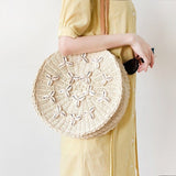 Sac d'Épaule Rond en Corde et Coquillage | Nina Sac Blanc