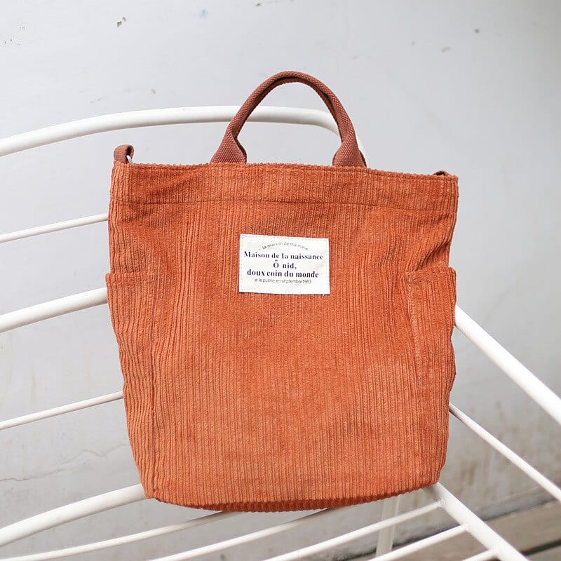 Cabas à Main Léger en Velour Côtelé - Style et Praticité | Nina Sac Orange