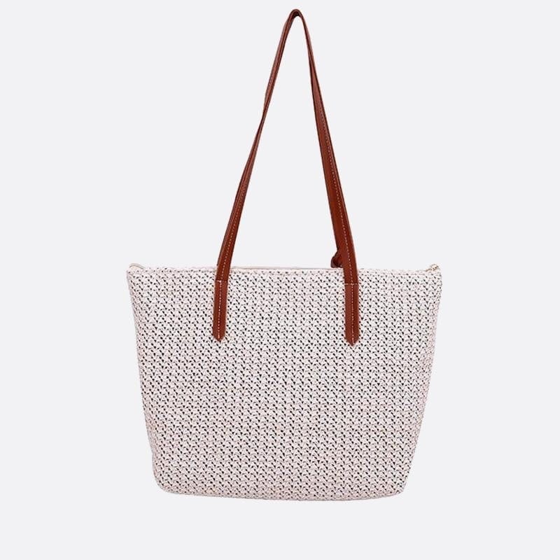 Cabas en Paille avec Pompon et Anse Cuir | Nina Sac