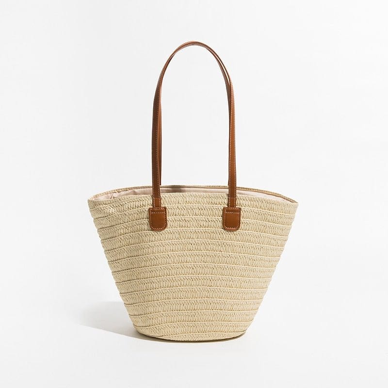 Cabas Naturel en Paille avec Anse Cuir | Nina Sac Beige