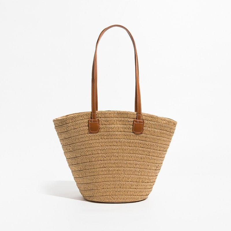 Cabas Naturel en Paille avec Anse Cuir | Nina Sac Marron clair