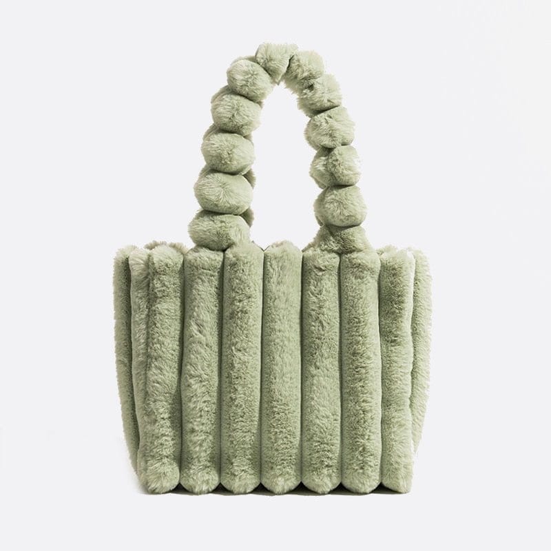 Cabas Pelucheux en Fausse Fourrure | Nina Sac Vert / Médium