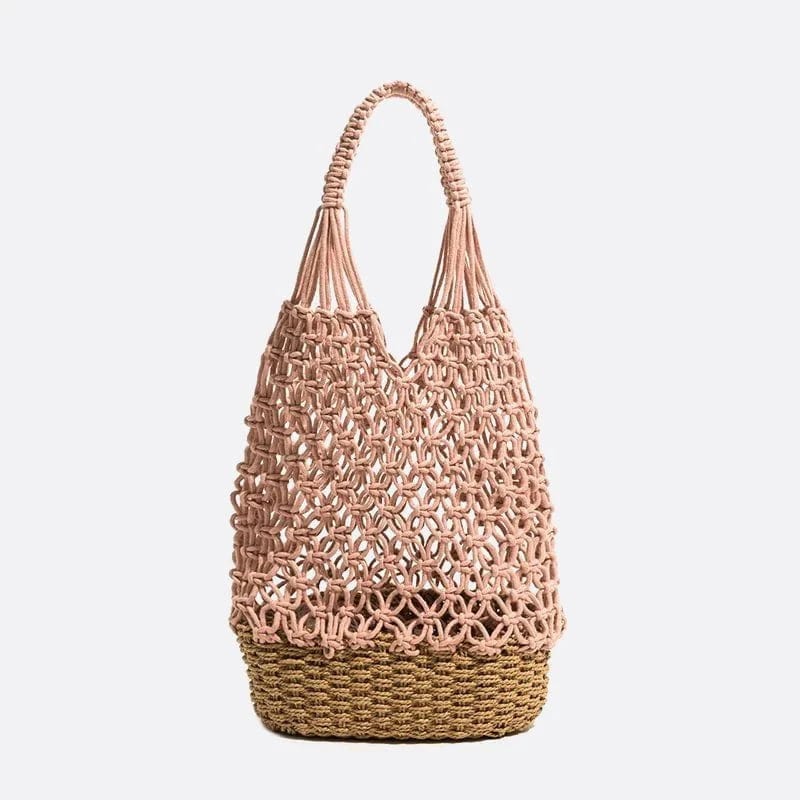 Fourre-Tout Épaule Filet Tressé | Nina Sac Rose