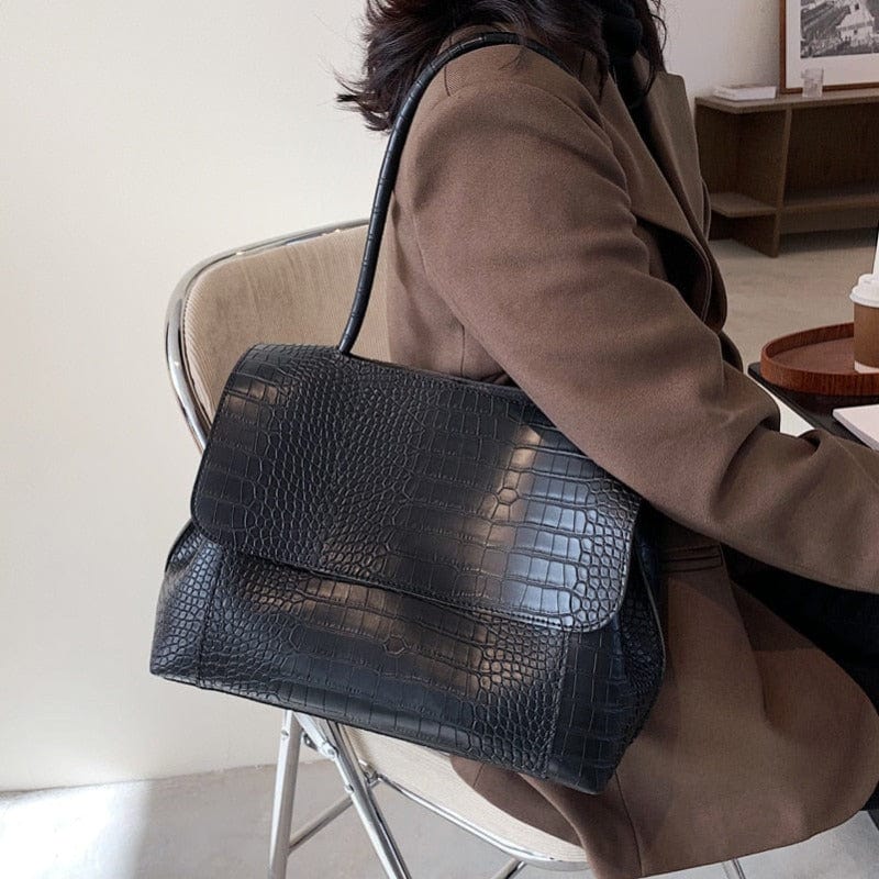 Mallette en cuir motif crocodile - style décontracté | Nina Sac