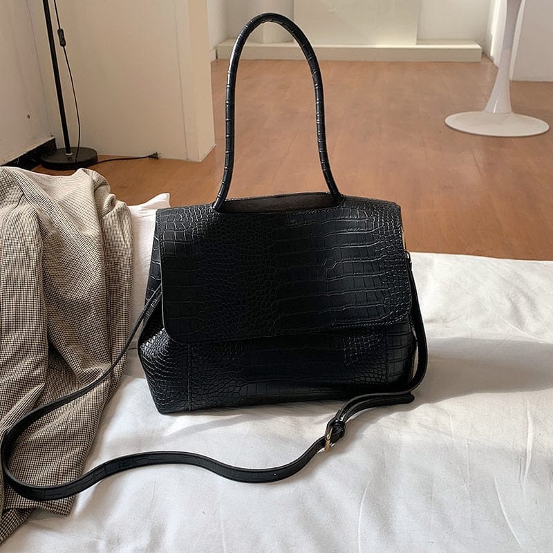 Mallette en cuir motif crocodile - style décontracté | Nina Sac Noir