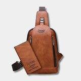 Petit Sac Bandoulière Homme en Cuir Brun Camel