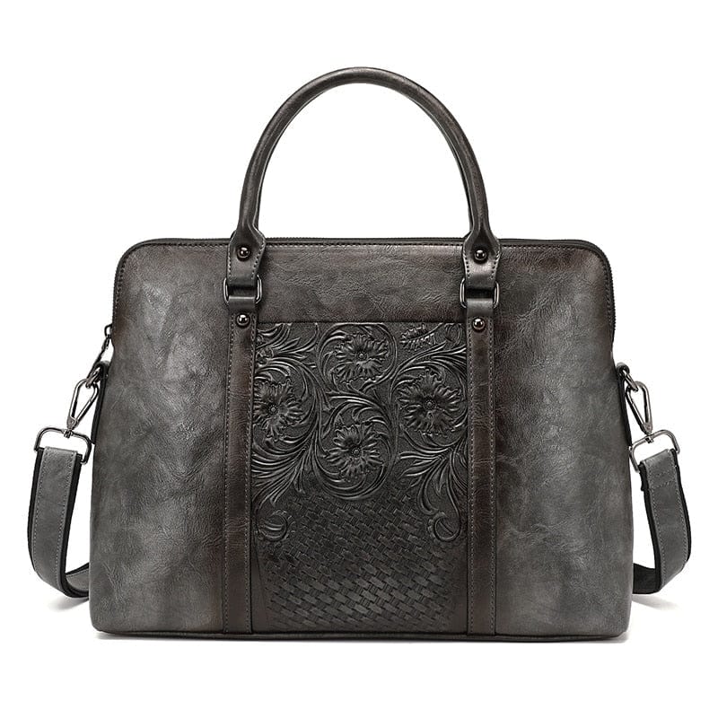 Porte-Documents Femme en Cuir Vintage Chic | Nina Sac Gris