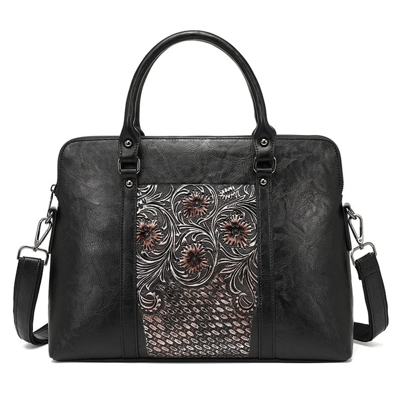 Porte-Documents Femme en Cuir Vintage Chic | Nina Sac Noir