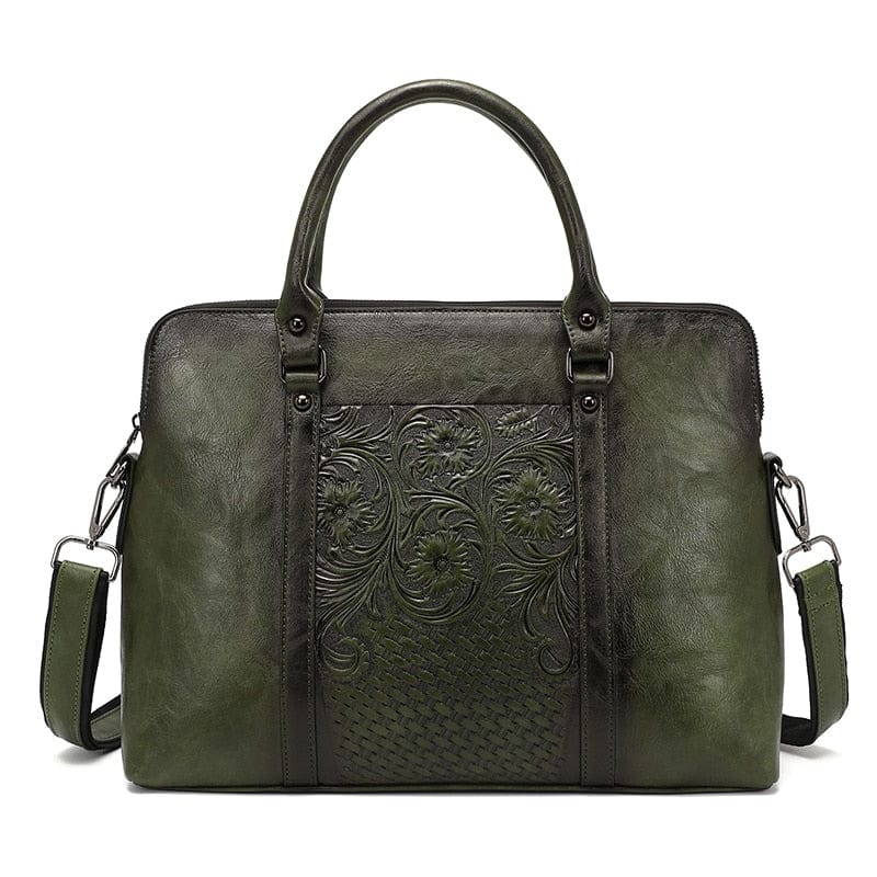 Porte-Documents Femme en Cuir Vintage Chic | Nina Sac Vert