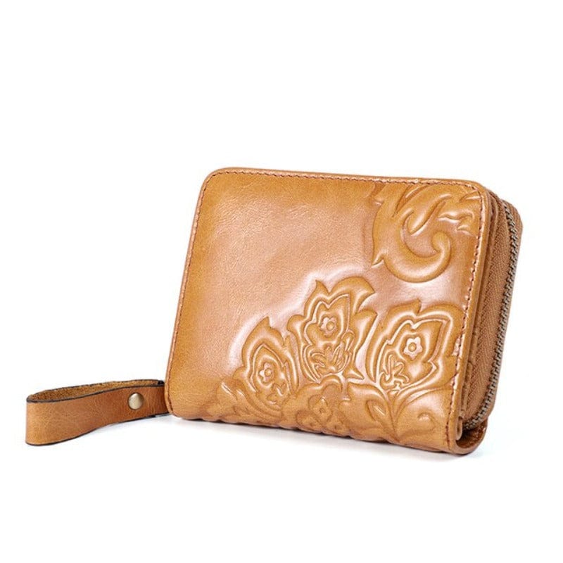 Porte-monnaie Vintage Fleurs pour Femme | Nina Sac Marron