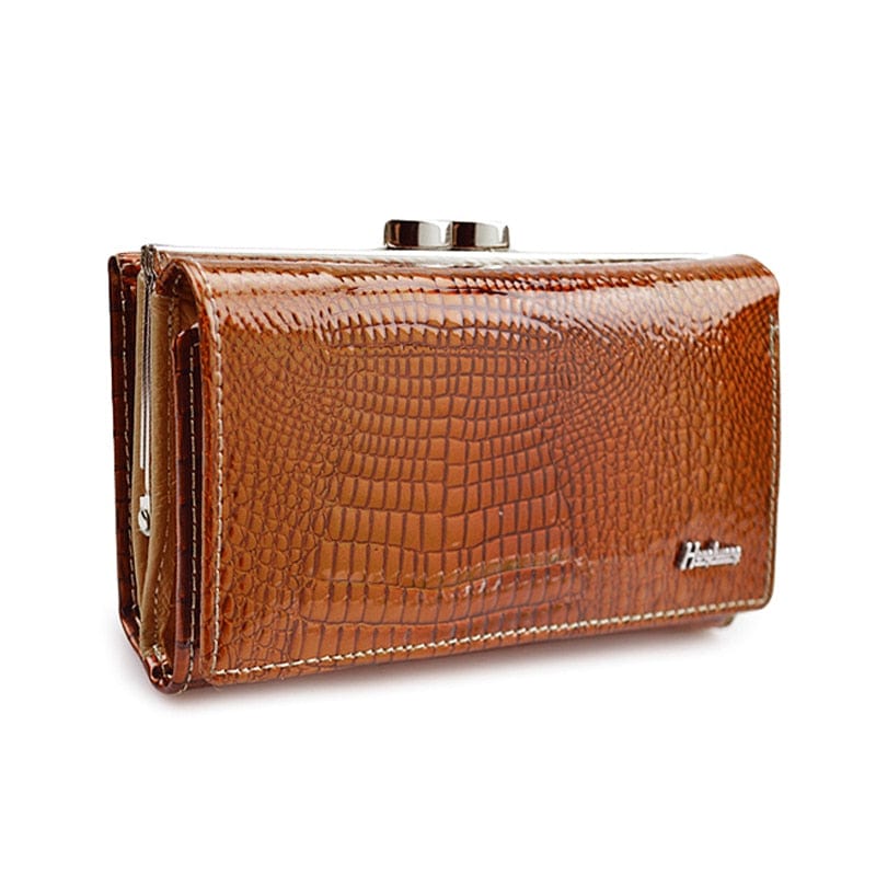 Portefeuille en Cuir de Luxe pour Femme, Motif Crocodile | Nina Sac Orange