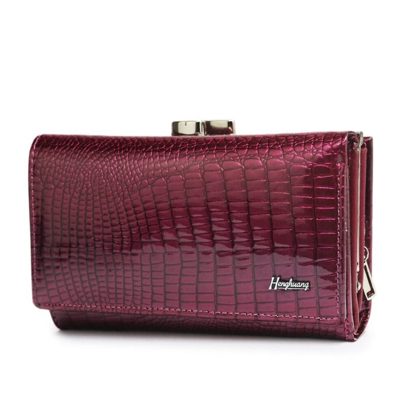 Portefeuille en Cuir de Luxe pour Femme, Motif Crocodile | Nina Sac Violet rouge