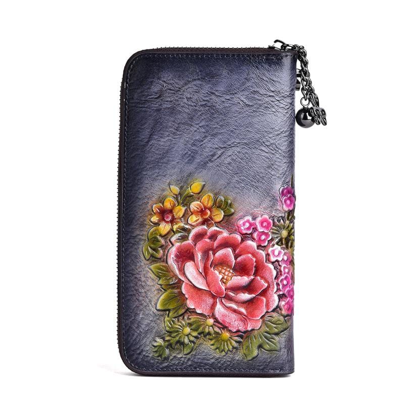 Portefeuille Femme Vintage avec Motifs Floraux | Nina Sac Gris