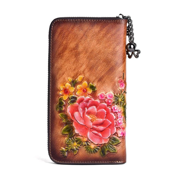 Portefeuille Femme Vintage avec Motifs Floraux | Nina Sac Marron