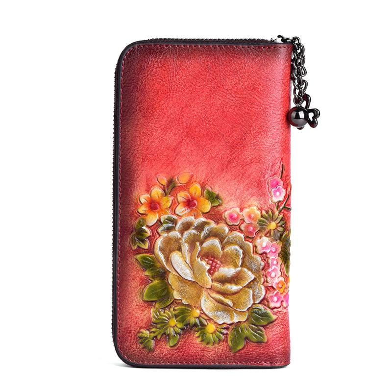 Portefeuille Femme Vintage avec Motifs Floraux | Nina Sac Rouge