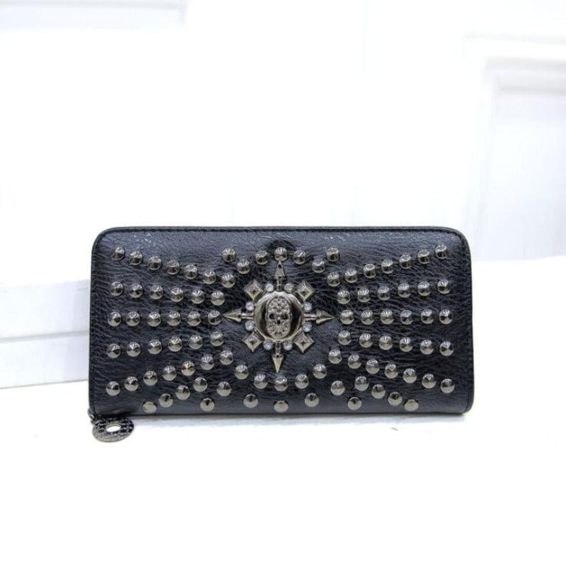 Portefeuille Punk à Rivets pour Femme | Nina Sac Noir