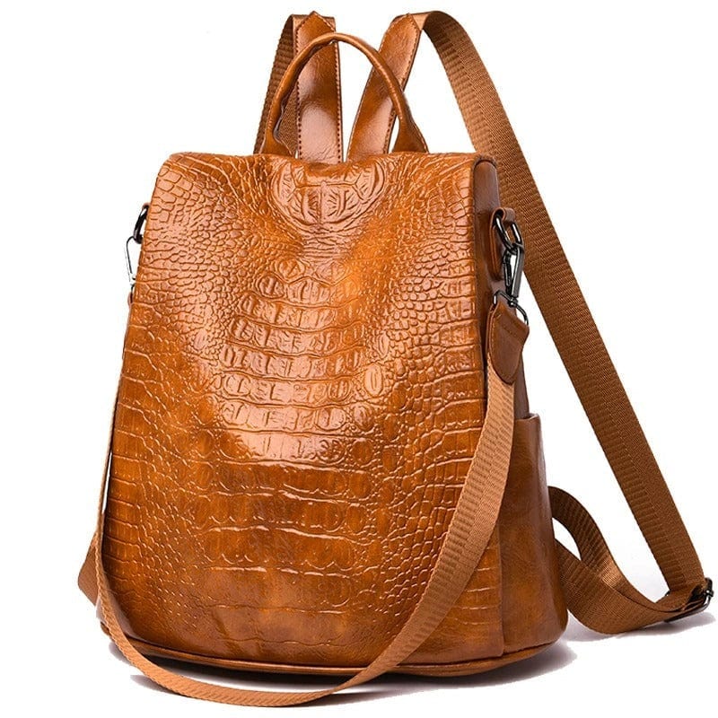 Sac à Dos Chic en Cuir Croco | Nina Sac Marron