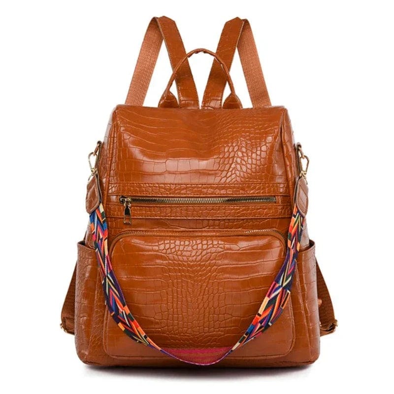 Sac à Dos Femme en Cuir de Luxe Crocodile | Nina Sac Marron