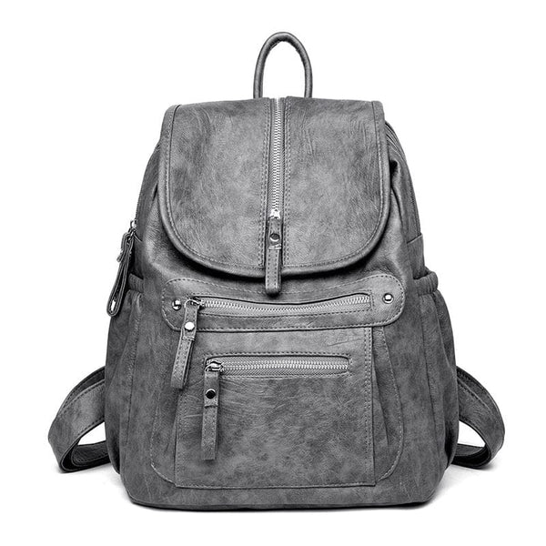Sac à Dos Femme en Cuir Vintage avec Multipoches | Nina Sac Gris