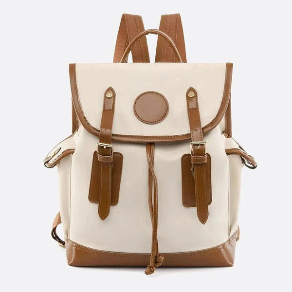 Sac à Dos Toile & Cuir | Nina Sac Blanc et camel