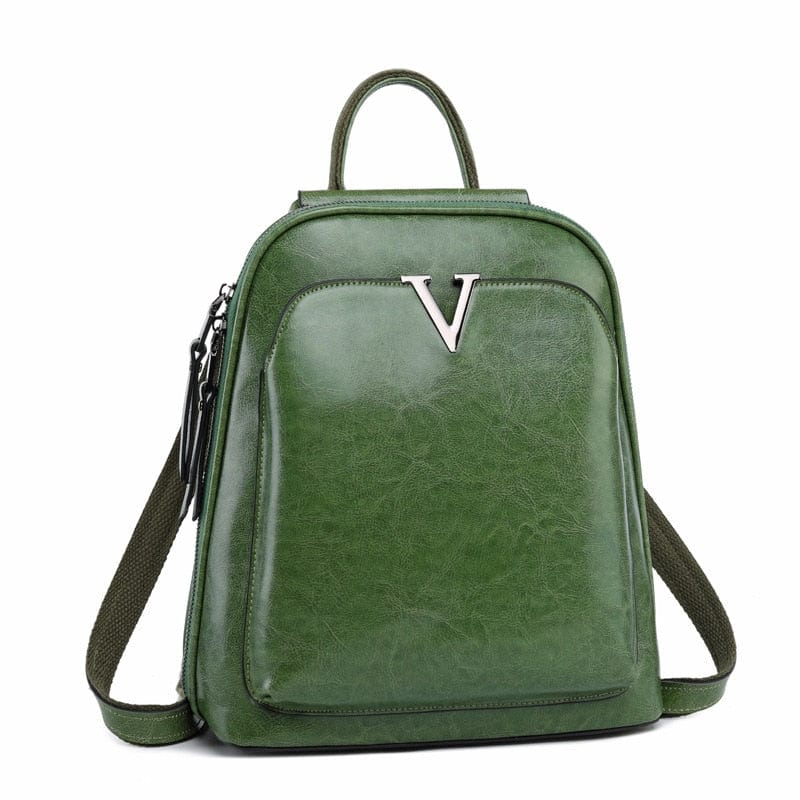 Sac à Dos Voyage Vintage en Cuir | Nina Sac Vert