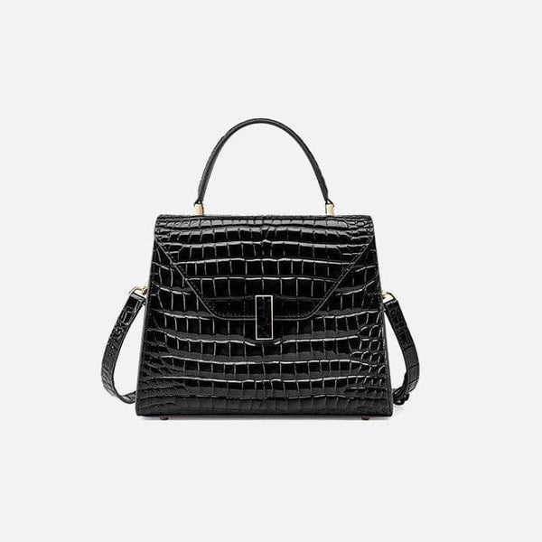 Sac à Main Cuir Trapeze Croco Chic | Nina Sac Noir