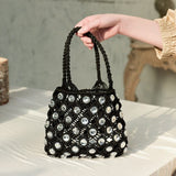 Sac à Main Macramé Chic en Noir et Perles | Nina Sac