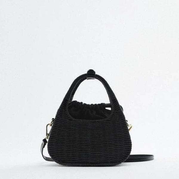 Sac à Main Noir en Rotin | Nina Sac