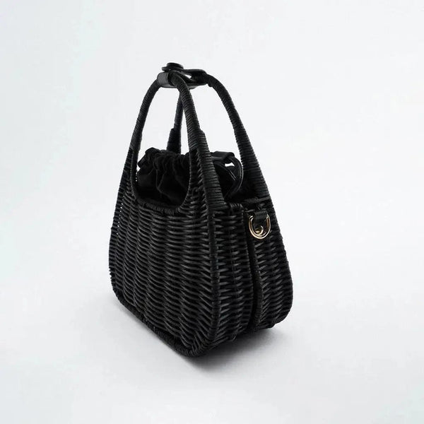 Sac à Main Noir en Rotin | Nina Sac