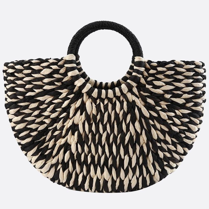 Sac à Main Paille Beige et Noir - Élégance Naturelle | Nina Sac