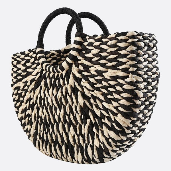 Sac à Main Paille Beige et Noir - Élégance Naturelle | Nina Sac