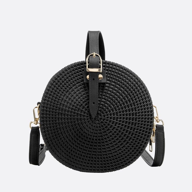 Sac à Main Rond en Cuir Tressé | Nina Sac Noir