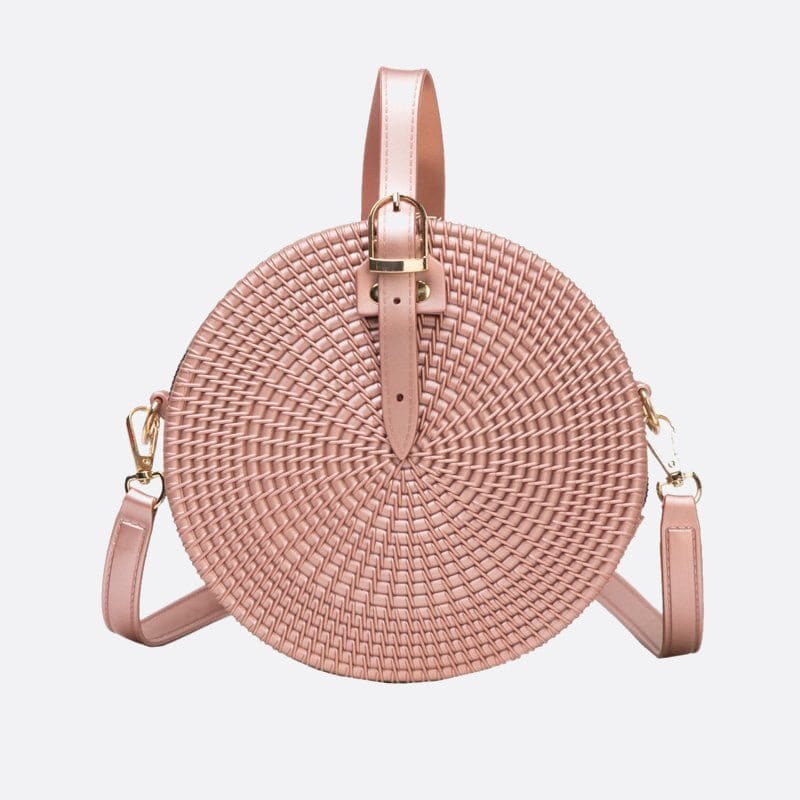 Sac à Main Rond en Cuir Tressé | Nina Sac Rose pâle