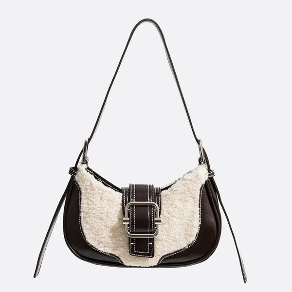 Sac Baguette Luxe en Cuir et Fourrure Synthétique | Nina Sac