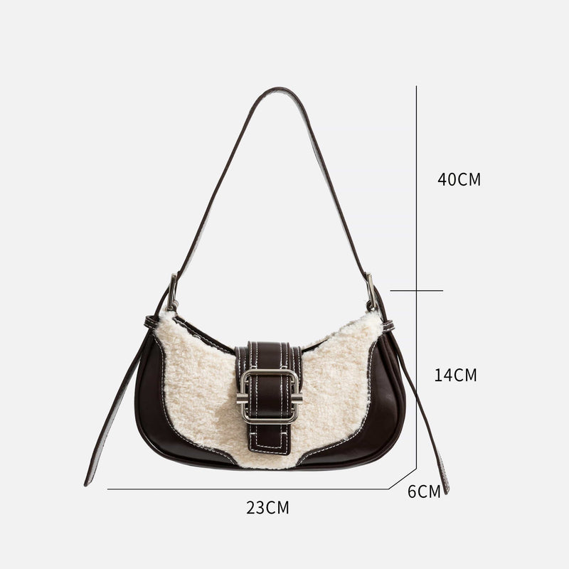 Sac Baguette Luxe en Cuir et Fourrure Synthétique | Nina Sac