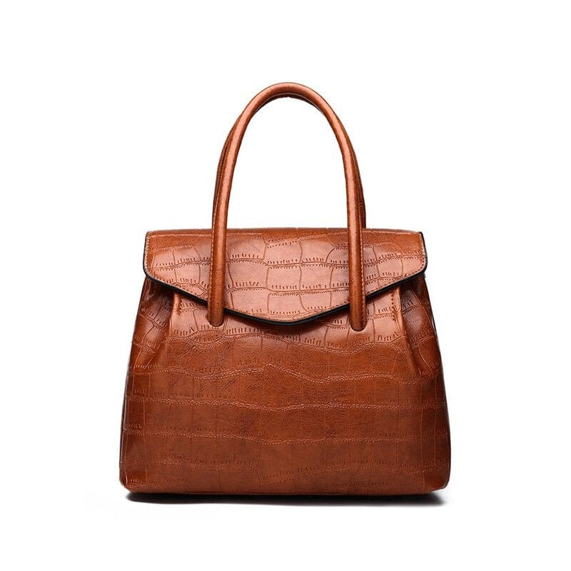 Sac Bandoulière en Cuir avec Motif Crocodile | Nina Sac Marron