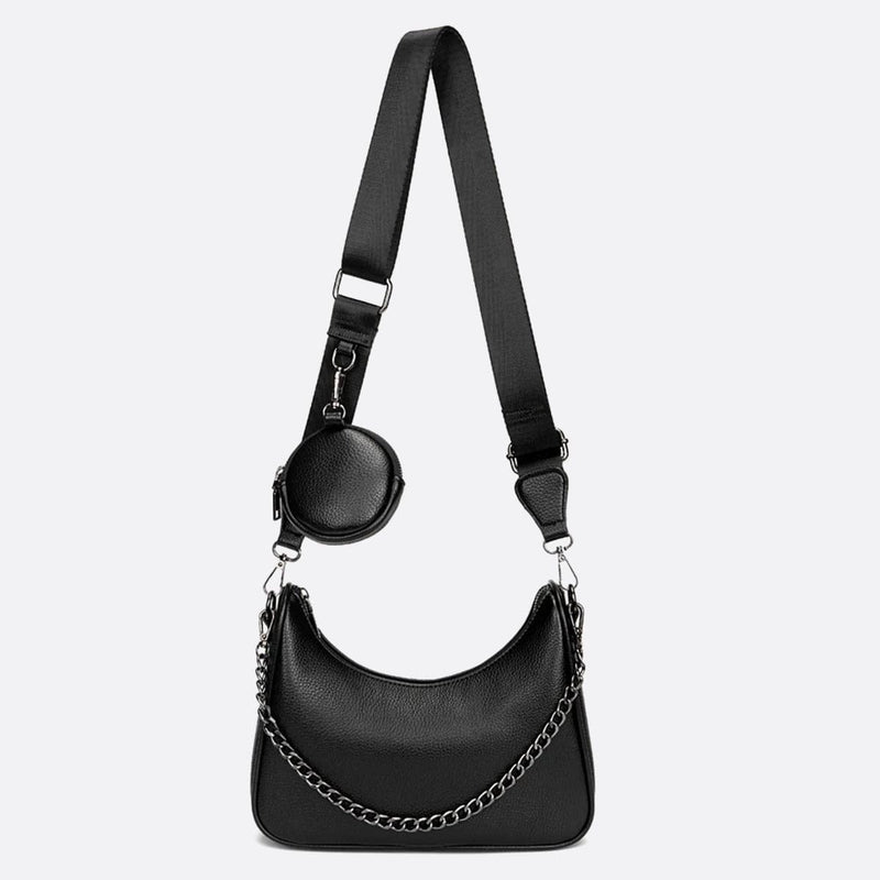 Sac Bandoulière en Cuir avec Poche-Monnaie | Nina Sac Noir