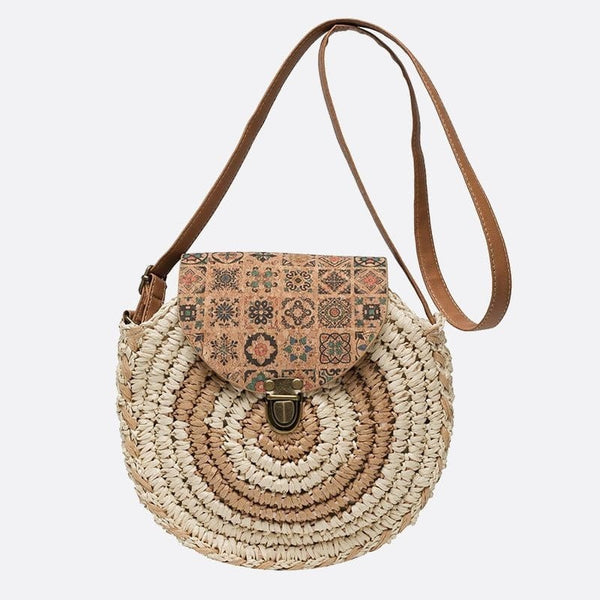 Sac Bandoulière en Paille Style Rond | Nina Sac Beige