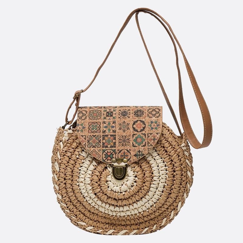 Sac Bandoulière en Paille Style Rond | Nina Sac Kaki