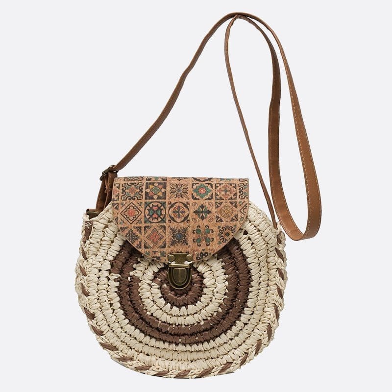 Sac Bandoulière en Paille Style Rond | Nina Sac Marron