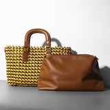 Sac Bandoulière Femme en Cuir Tissé Élégant | Nina Sac Jaune marron