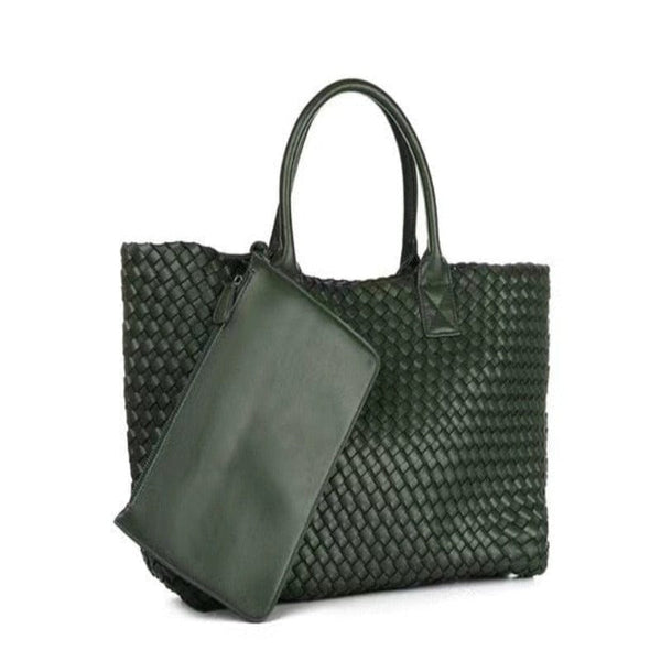 Sac Bandoulière Femme Tissé Rétro en Cuir | Nina Sac Vert