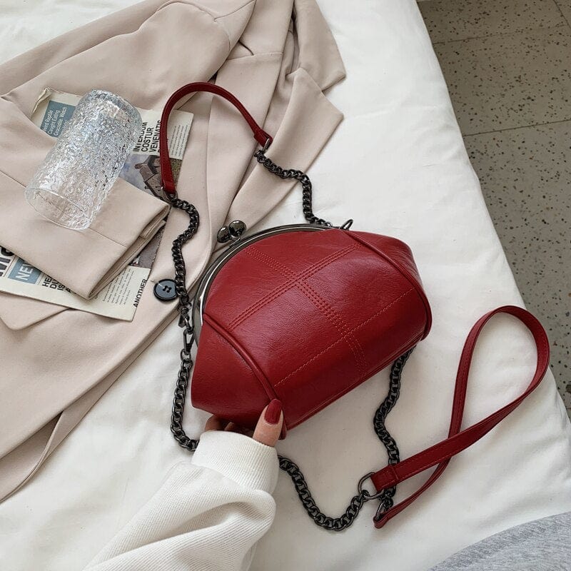 Sac Bandoulière Femme Vintage en Cuir avec Chaîne | Nina Sac Rouge