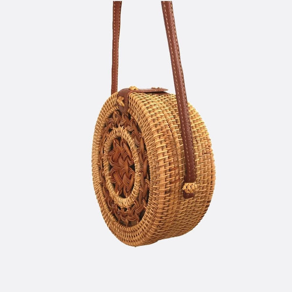 Sac Bandoulière Rond Tressé en Rotin | Nina Sac