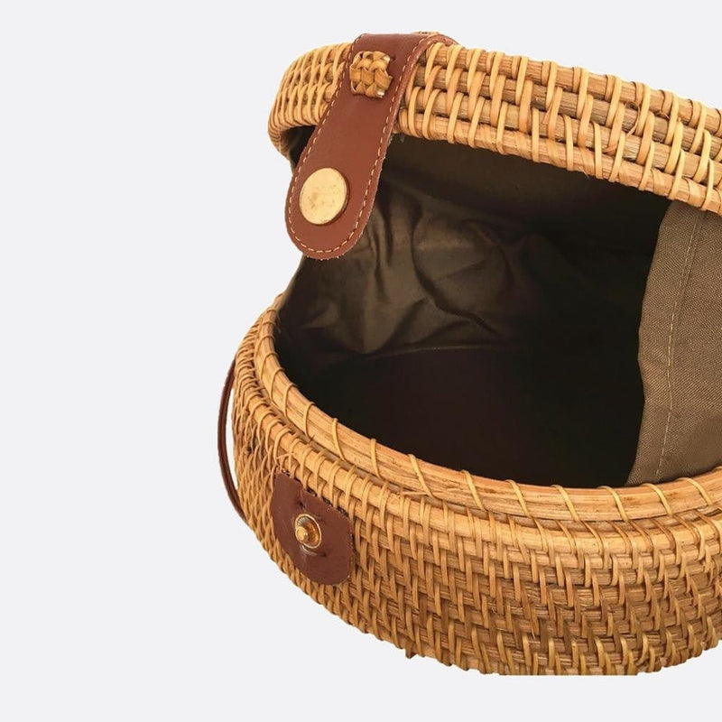 Sac Bandoulière Rond Tressé en Rotin | Nina Sac