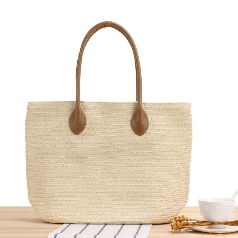 Sac Cabas de Plage en Paille pour Femme | Nina Sac Beige