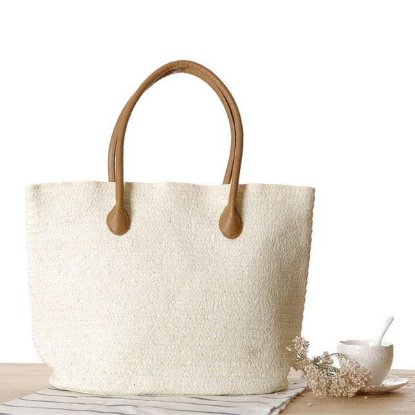 Sac Cabas de Plage en Paille pour Femme | Nina Sac Blanc