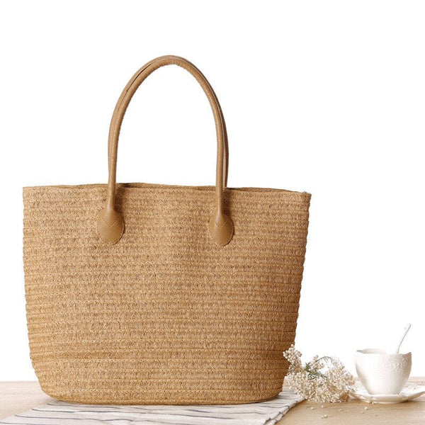 Sac Cabas de Plage en Paille pour Femme | Nina Sac Camel