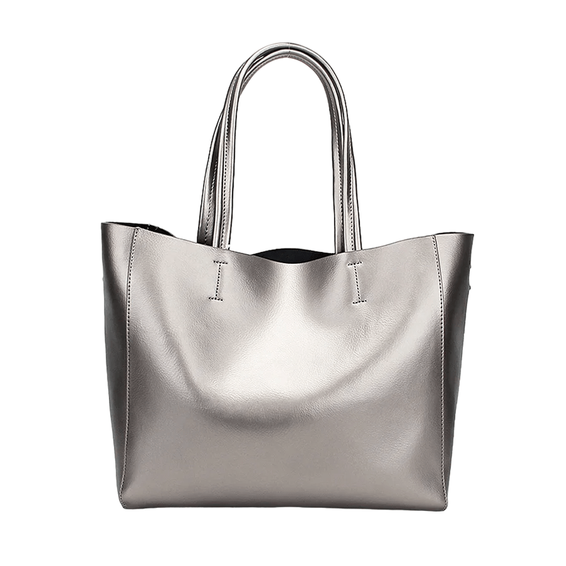 Sac cabas en cuir souple brillant | Nina Sac Argenté