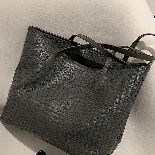 Sac Cabas en Cuir Tissé de Luxe pour Femme | Nina Sac Gris